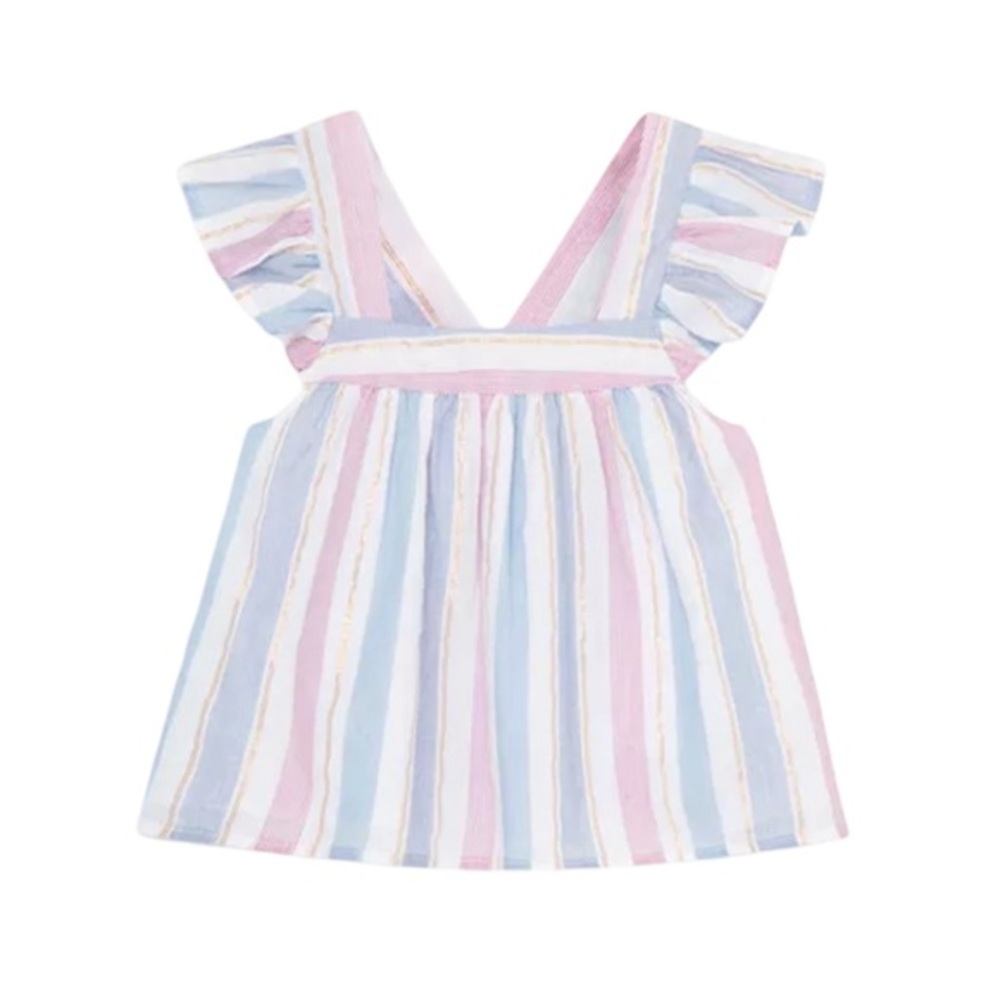 PEEK GIRLS STRIPED FLUTTER SLEEVE TOP